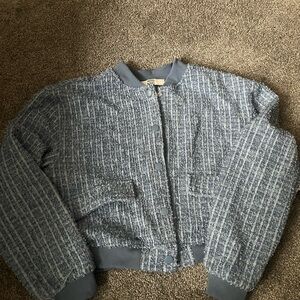 Madden Girl Gray Bomber Jacket with Ribbed Details